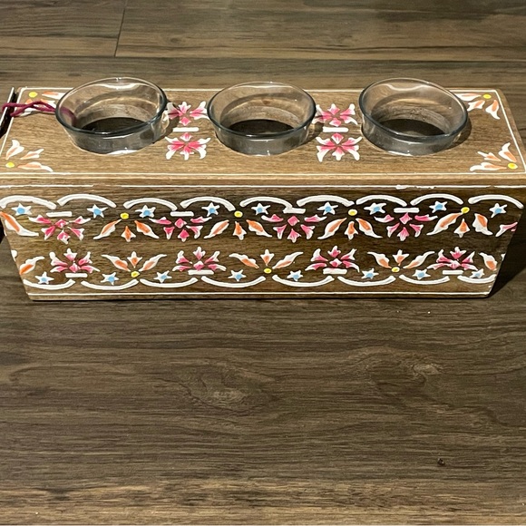 Jaipur in Bloom Wooden Handpainted Tealight Holder Floral - Picture 2 of 5